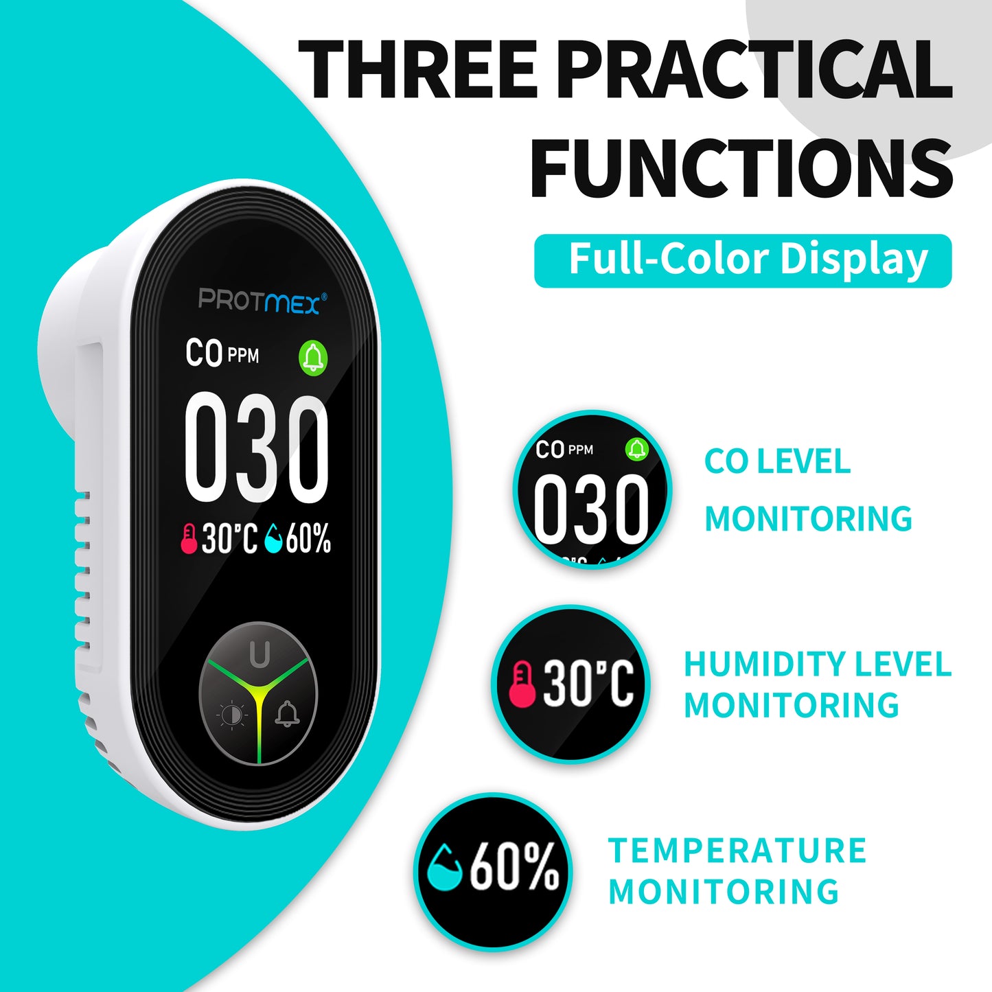 Protmex 4-in-1 Carbon Monoxide & Gas Detectors Plug in, Home CO Gas Detector with Temperature & Humidity Monitoring - Large Screen 4 in 1 CO and Gas Detector