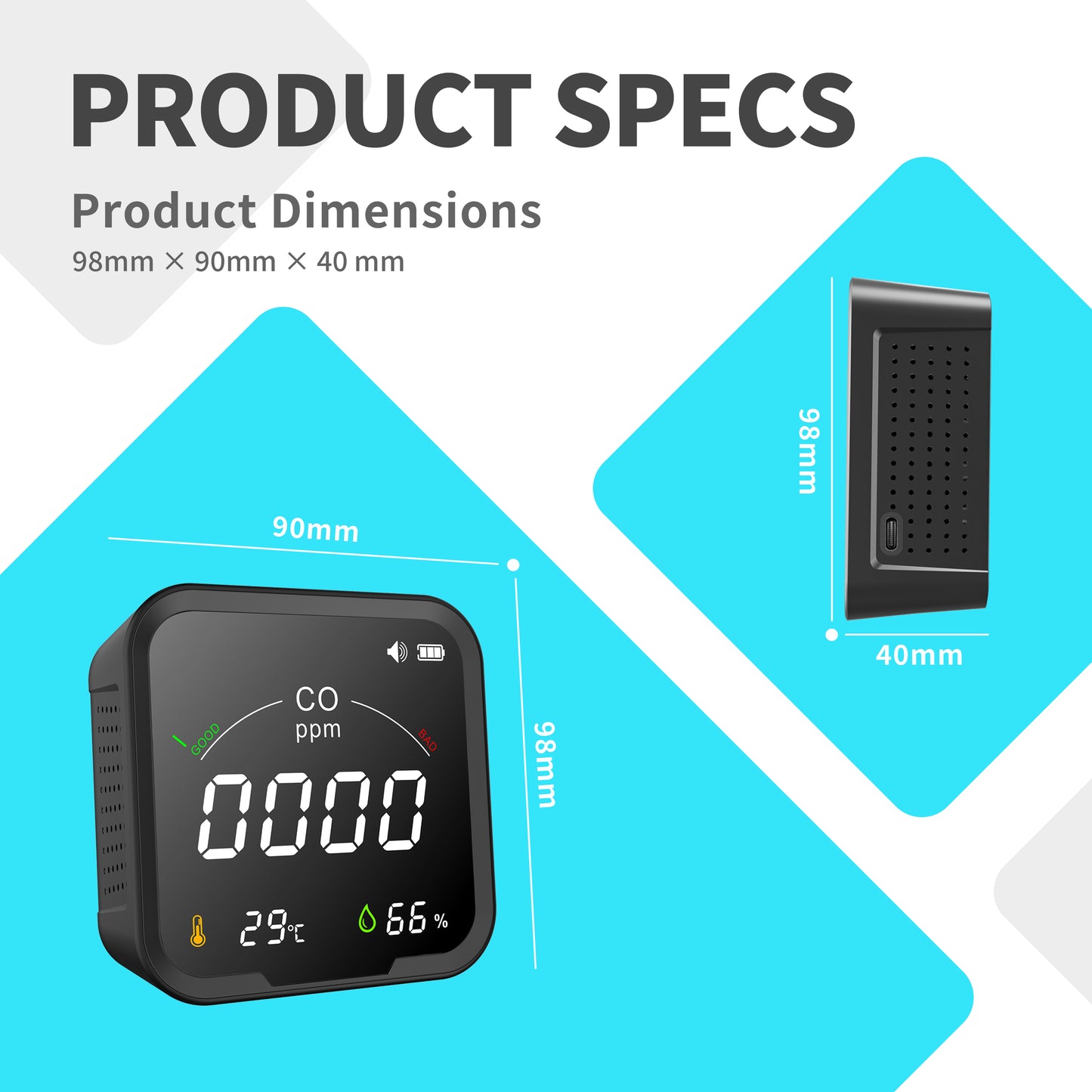 Protmex Portable 3 in 1 Multi-Function Carbon Dioxide Detector, Air Quality Monitor Real Time Monitoring Sensor/Temperature/Humidity/CO Alarm Monitor for Indoor Outdoor Travel Camping Car