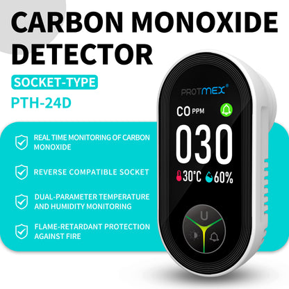 Protmex 4-in-1 Carbon Monoxide & Gas Detectors Plug in, Home CO Gas Detector with Temperature & Humidity Monitoring - Large Screen 4 in 1 CO and Gas Detector