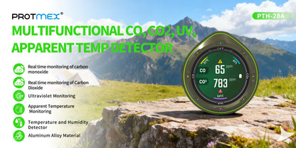 Protmex 5 in 1 Portable Multifunctional Carbon Monoxide CO2 Detector Air Quality Meter Temperature Humidity Meter with Touch Screen UV Radiation Flashlight