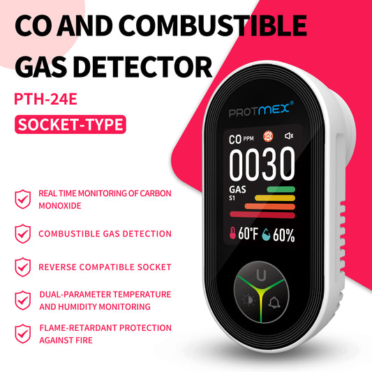 Protmex 4-in-1 Carbon Monoxide & Gas Detectors Plug in, Home CO Gas Detector with Temperature & Humidity Monitoring - Large Screen 4 in 1 CO and Gas Detector