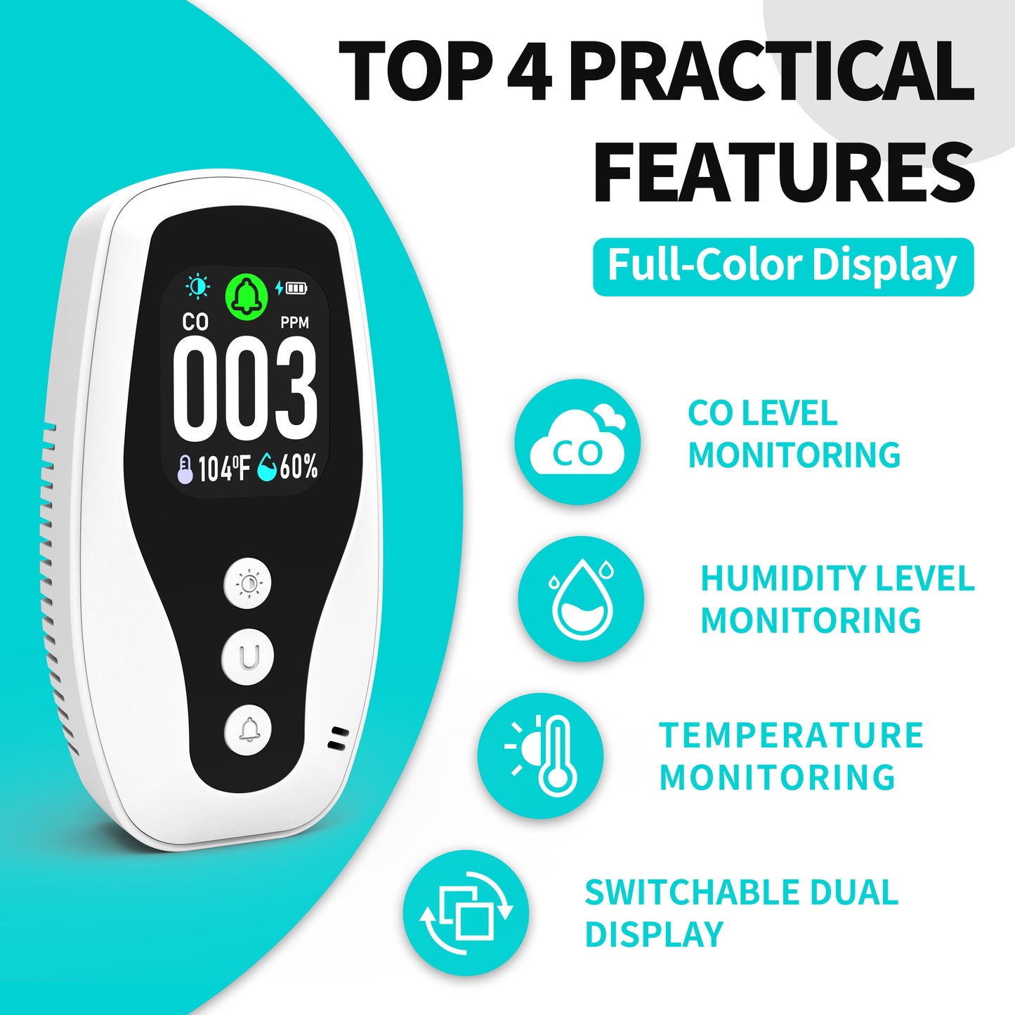 Protmex 3 in 1 Carbon Monoxide Detector and Temperature Humidity Monitor - Socket-Type Plug-in Alarm with Dual Power Modes & Flame Retardant, for Home, Bedroom, Office Safety