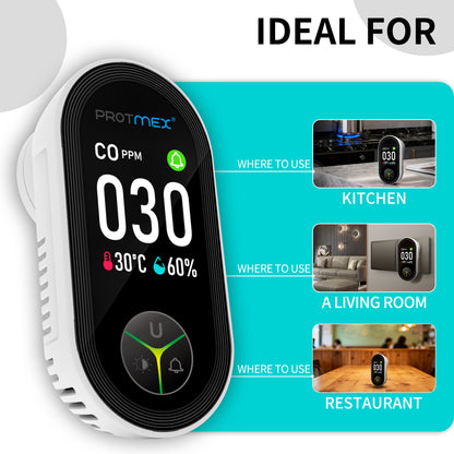 Protmex 4-in-1 Carbon Monoxide & Gas Detectors Plug in, Home CO Gas Detector with Temperature & Humidity Monitoring - Large Screen 4 in 1 CO and Gas Detector