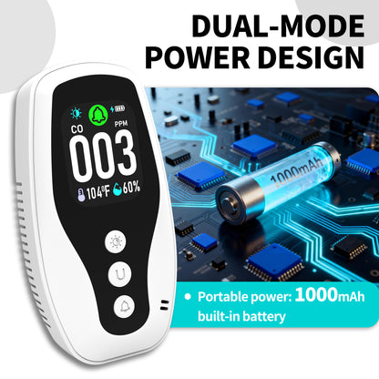 Protmex 3 in 1 Carbon Monoxide Detector and Temperature Humidity Monitor - Socket-Type Plug-in Alarm with Dual Power Modes & Flame Retardant, for Home, Bedroom, Office Safety