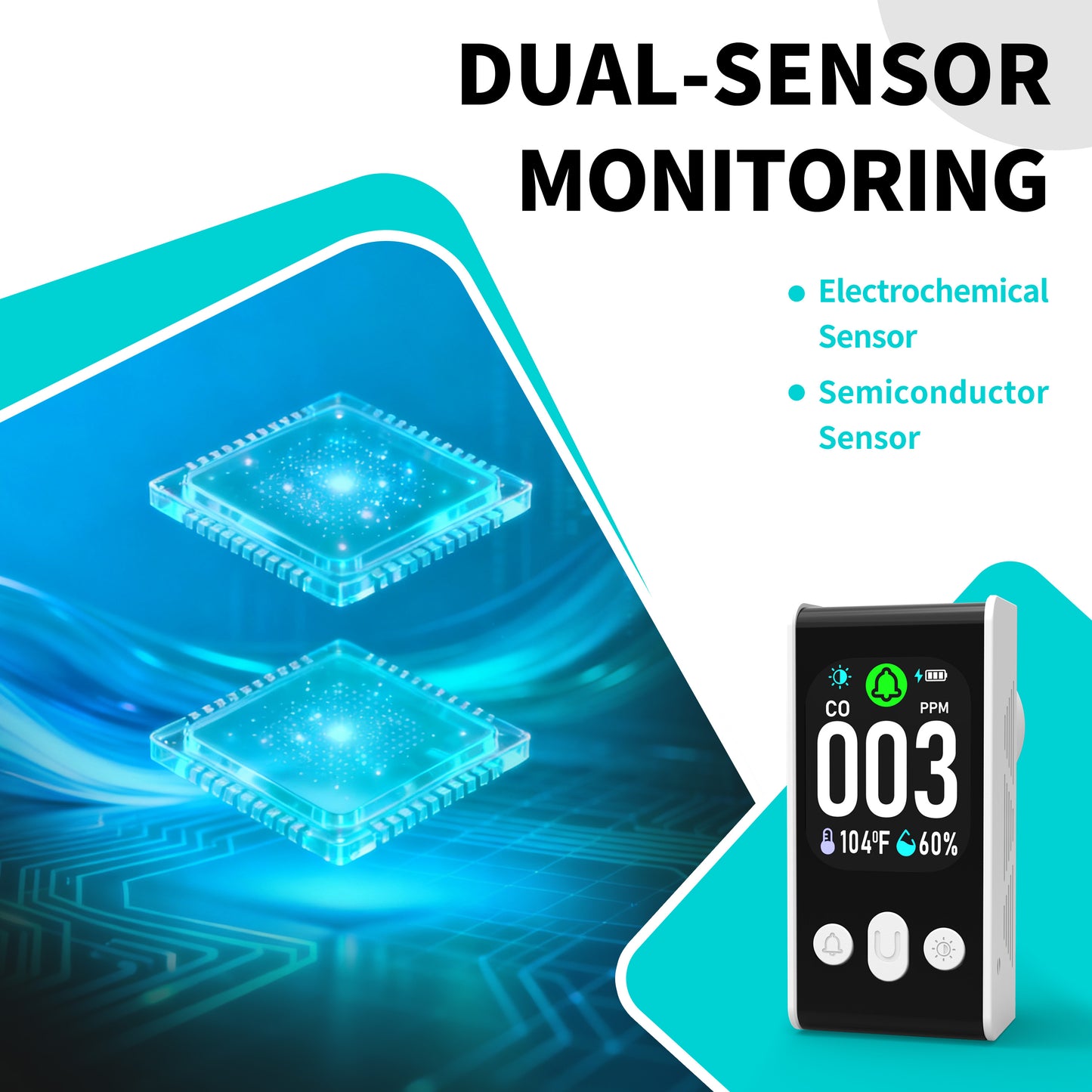 Protmex Carbon Monoxide Detector, 3-in-1 Plug-in CO Alarm with Temperature & Humidity Monitor, Smart Air Quality Monitor with Digital Display, Dual Alert, Back-Up Battery for Home, Bedroom, RV