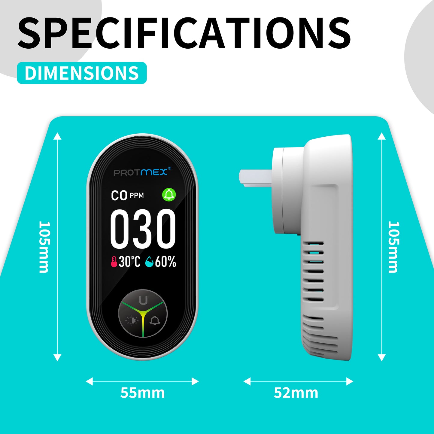 Protmex 4-in-1 Carbon Monoxide & Gas Detectors Plug in, Home CO Gas Detector with Temperature & Humidity Monitoring - Large Screen 4 in 1 CO and Gas Detector