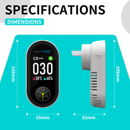 Protmex 4-in-1 Carbon Monoxide & Gas Detectors Plug in, Home CO Gas Detector with Temperature & Humidity Monitoring - Large Screen 4 in 1 CO and Gas Detector