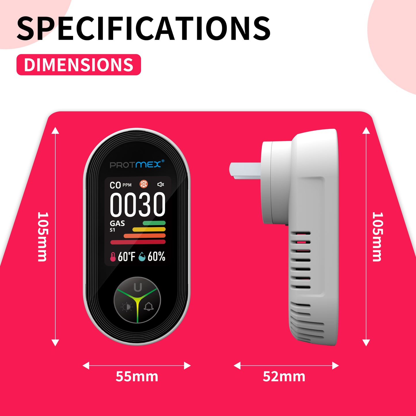 Protmex Carbon Monoxide Detector Plug in Wall, 3-in-1 Co Detector Monitor Air Quality with Temperature Humidity Sensor, Portable CO Meter Easy to Read & Install, for Home/Hotel/RV