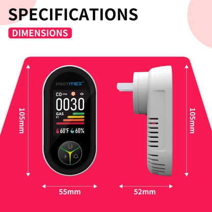 Protmex Carbon Monoxide Detector Plug in Wall, 3-in-1 Co Detector Monitor Air Quality with Temperature Humidity Sensor, Portable CO Meter Easy to Read & Install, for Home/Hotel/RV