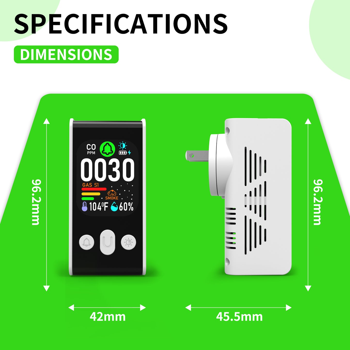 253 D Plug in All-in-One CO, Gas & Smoke Detector with battery backup Portable Real-Time Monitoring & Smart Socket alarm suitable for home & RVs and hotels