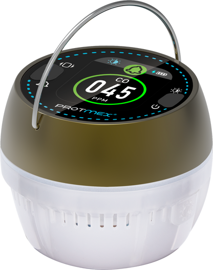 CarbonAlert GasLight: Smart Light with CO & CO2 Monitoring-Protmex Real-Time Air Safety Monitor with Smart Alert +CO/CO₂ Monitoring + 6 Mode Lights Magnet Hook Tripod Mount｜80dB Alarm