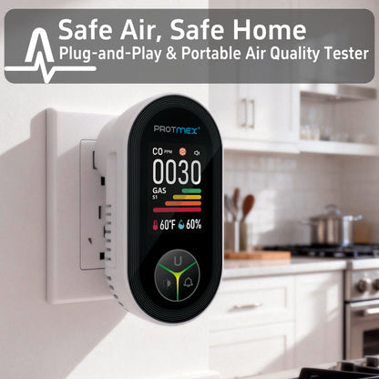 Protmex 4-in-1 Carbon Monoxide & Gas Detectors Plug in, Home CO Gas Detector with Temperature & Humidity Monitoring - Large Screen 4 in 1 CO and Gas Detector