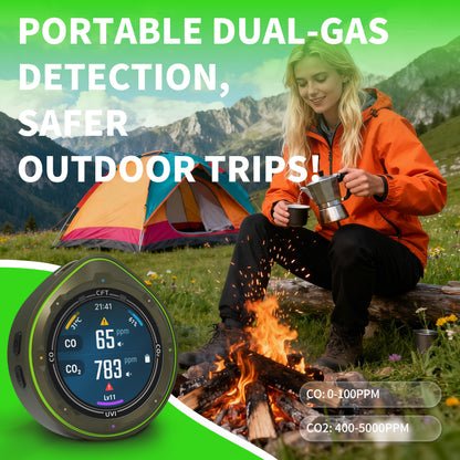 Protmex 5 in 1 Portable Multifunctional Carbon Monoxide CO2 Detector Air Quality Meter Temperature Humidity Meter with Touch Screen UV Radiation Flashlight