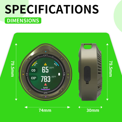 Protmex 5 in 1 Portable Multifunctional Carbon Monoxide CO2 Detector Air Quality Meter Temperature Humidity Meter with Touch Screen UV Radiation Flashlight