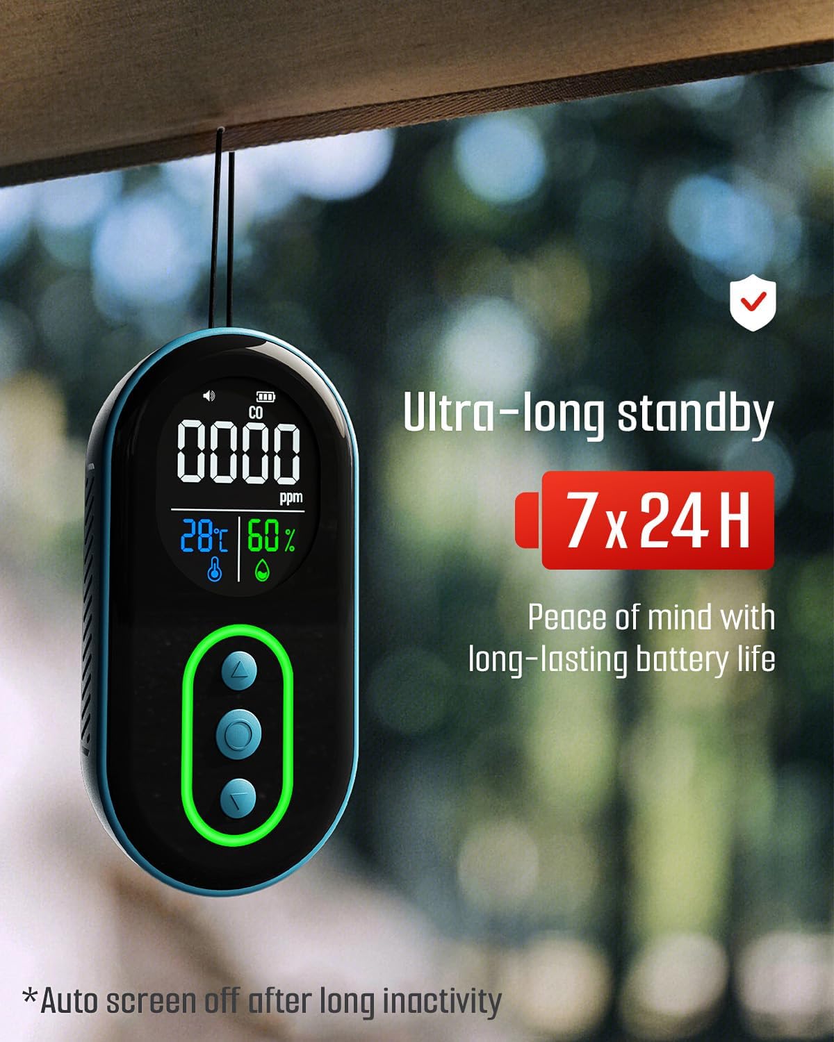 Protmex Portable Carbon Monoxide Detector, 168H Standby, Rechargeable 3-in-1 CO Detector with Audible & Visual Alerts for Travel & Camping, CO Meter for Home, Car & Tent