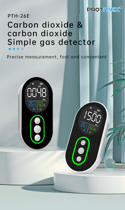 Protmex Carbon Monoxide and Carbon Dioxide Detectors, 4-in-1 Portable CO2 & CO Detector with Audible & Visual Alarm, Rechargeable CO & CO2 Meter for Home, Travel, Camping, Car, 72H Standby