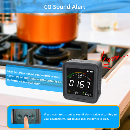 Protmex Portable 3 in 1 Multi-Function Carbon Dioxide Detector, Air Quality Monitor Real Time Monitoring Sensor/Temperature/Humidity/CO Alarm Monitor for Indoor Outdoor Travel Camping Car