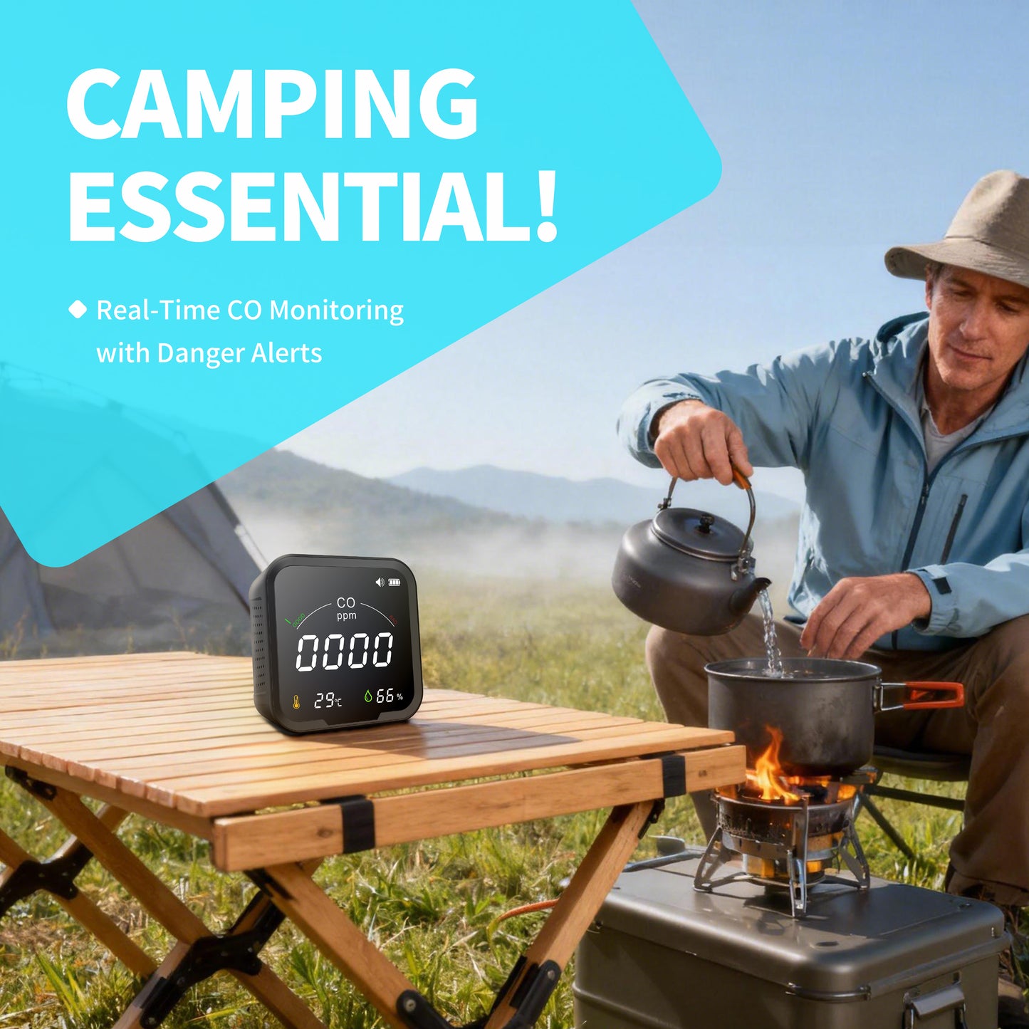 Protmex Portable 3 in 1 Multi-Function Carbon Dioxide Detector, Air Quality Monitor Real Time Monitoring Sensor/Temperature/Humidity/CO Alarm Monitor for Indoor Outdoor Travel Camping Car