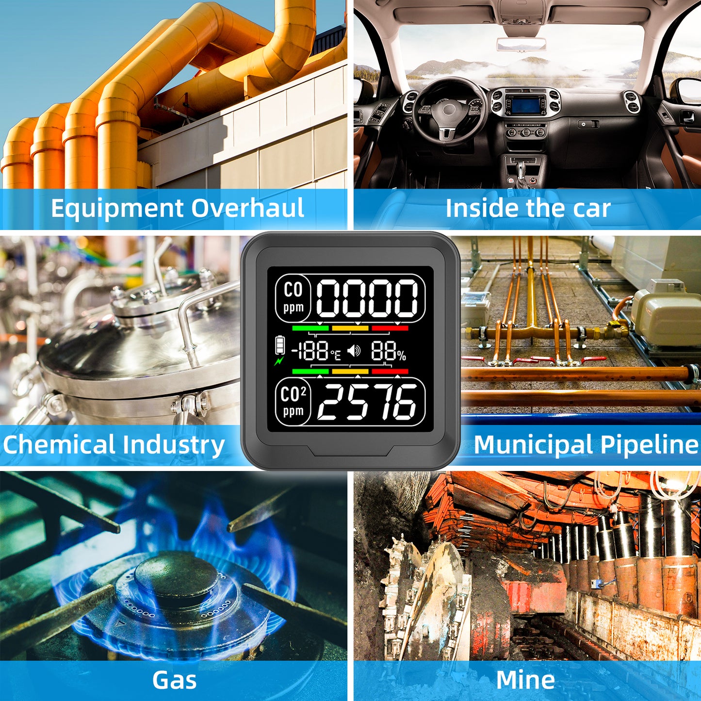 Protmex 4 in 1 CO Detector CO2 Monitor, Carbon Monoxide Detector CO CO2 Humidity Temperature Sensor Monitor with Alarm, Air Quality Monitor Indoor Meter for Homes, Car, Travel Battery Powered