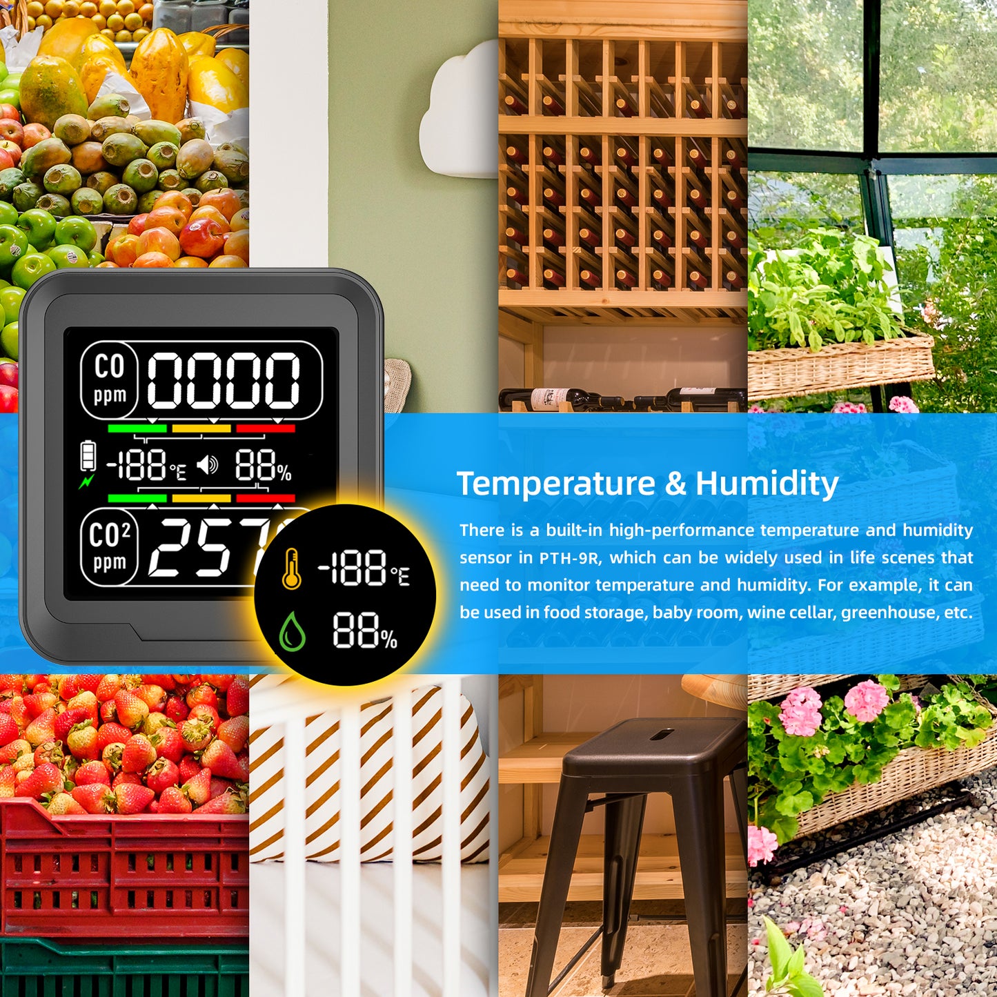 Protmex 4 in 1 CO Detector CO2 Monitor, Carbon Monoxide Detector CO CO2 Humidity Temperature Sensor Monitor with Alarm, Air Quality Monitor Indoor Meter for Homes, Car, Travel Battery Powered