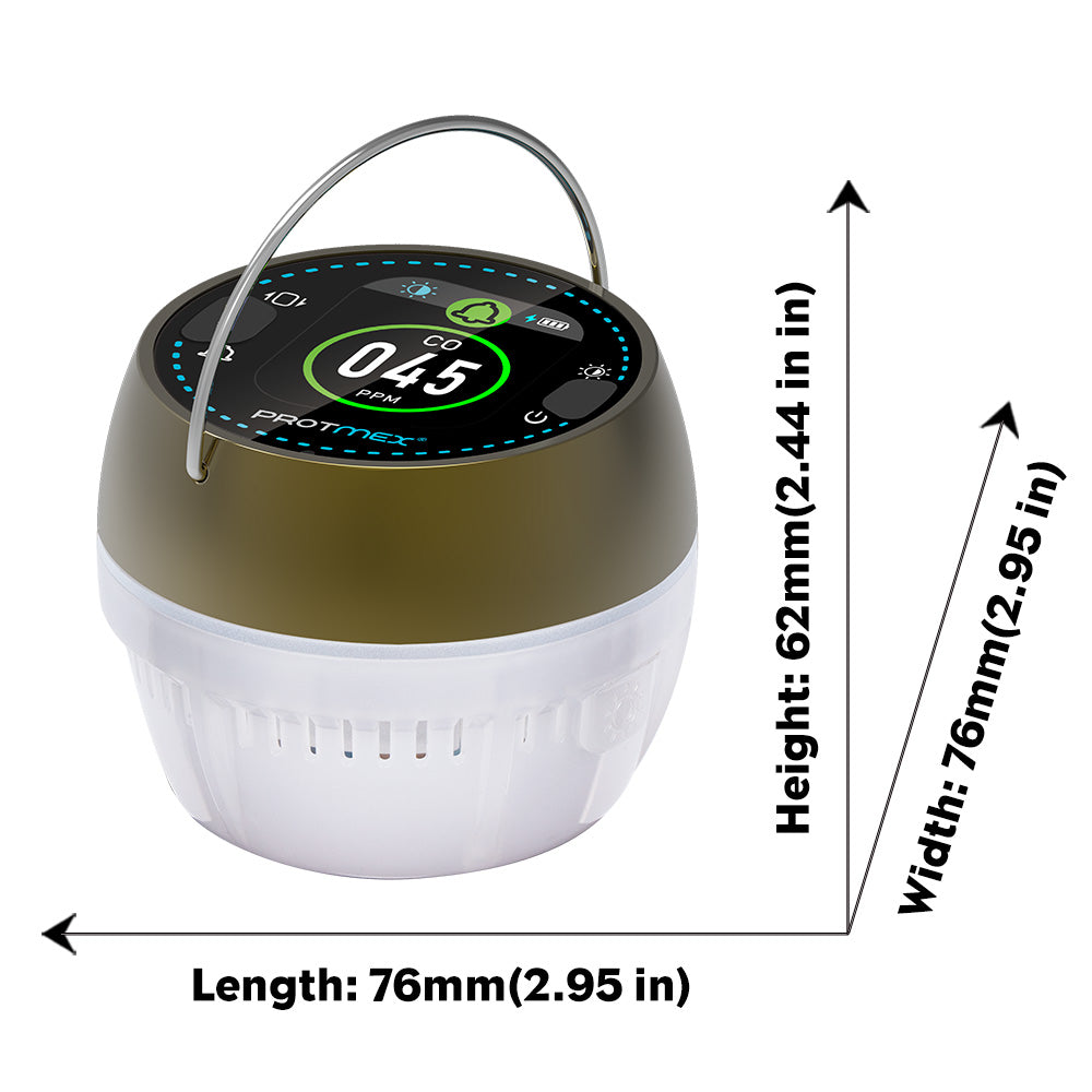 CarbonAlert GasLight: Smart Light with CO & CO2 Monitoring-Protmex Real-Time Air Safety Monitor with Smart Alert +CO/CO₂ Monitoring + 6 Mode Lights Magnet Hook Tripod Mount｜80dB Alarm